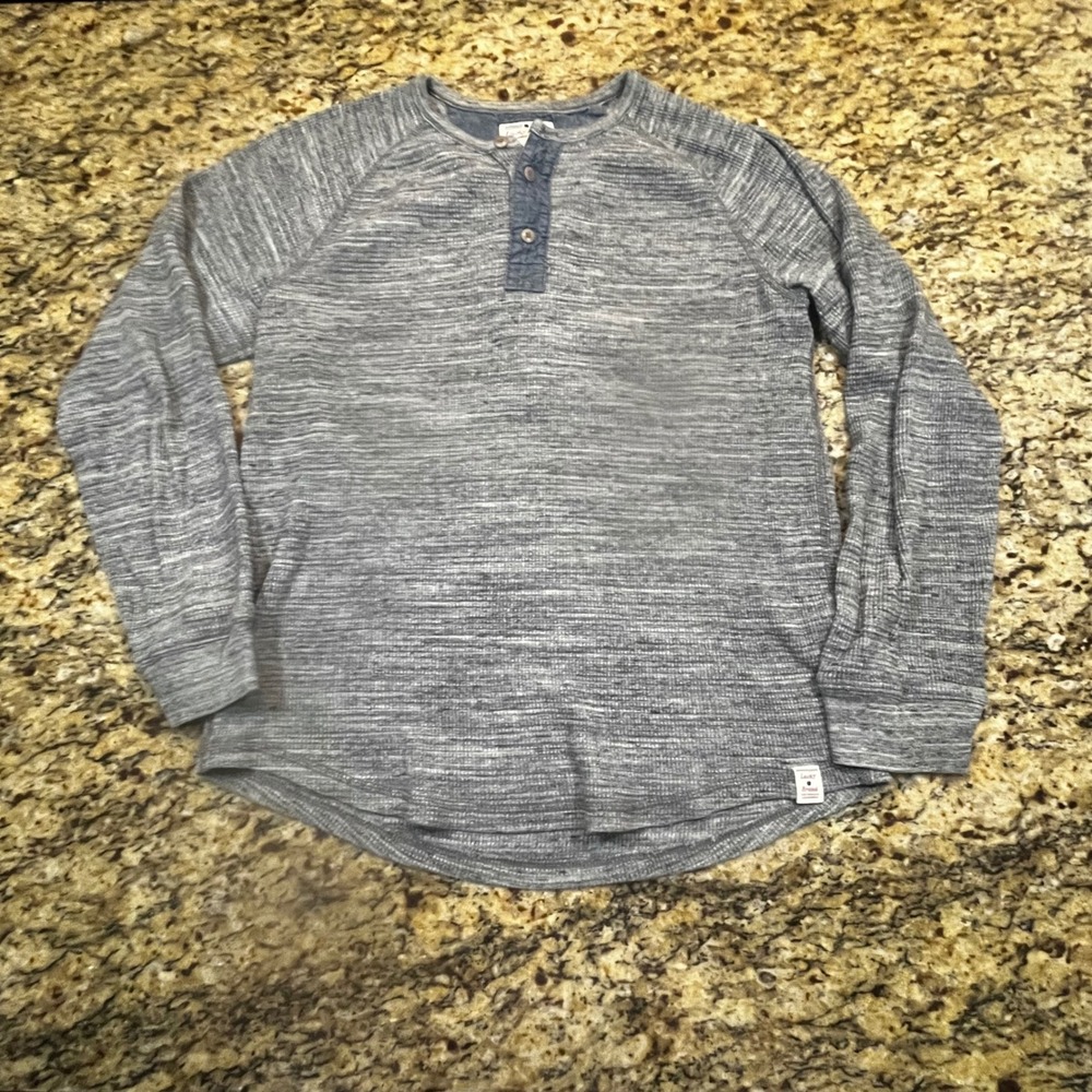 Lucky Brand Mens Gray Space Dye Waffle Knit Henley Shirt Long Sleeve Medium